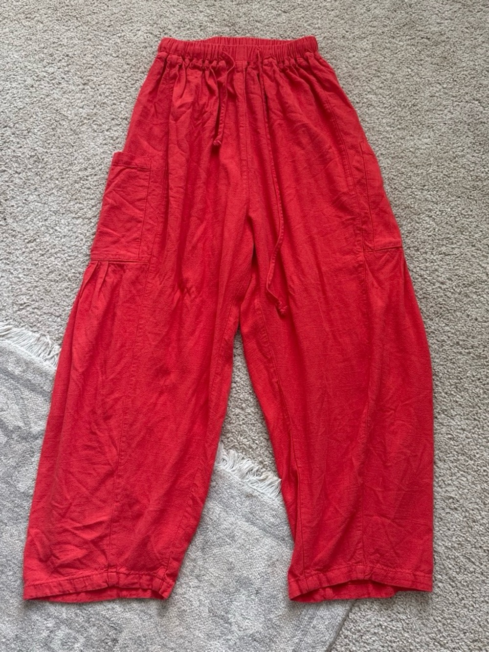 Women’s Red Drawstring Cargo Pocket Pants